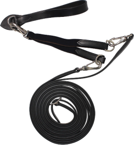 Czarna wodza ze skóry z karabinkami i elastycznym amortyzatorem Kentaur Profi