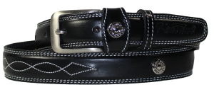 Pasek skórzany do spodni z ozdobnym przeszyciem i pinami Kentaur